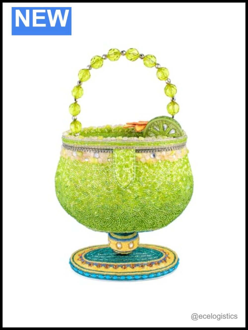 Hand-Beaded Margarita Novelty Top Handle Purse Statement Bag